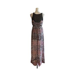 Like Mynded Nordstrom Maxi Abstract Print Dress Semi Sheer High Slit NWT Sz S
